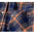 Mens custom washed plaid flannel shirt soft cotton curved casual shirt